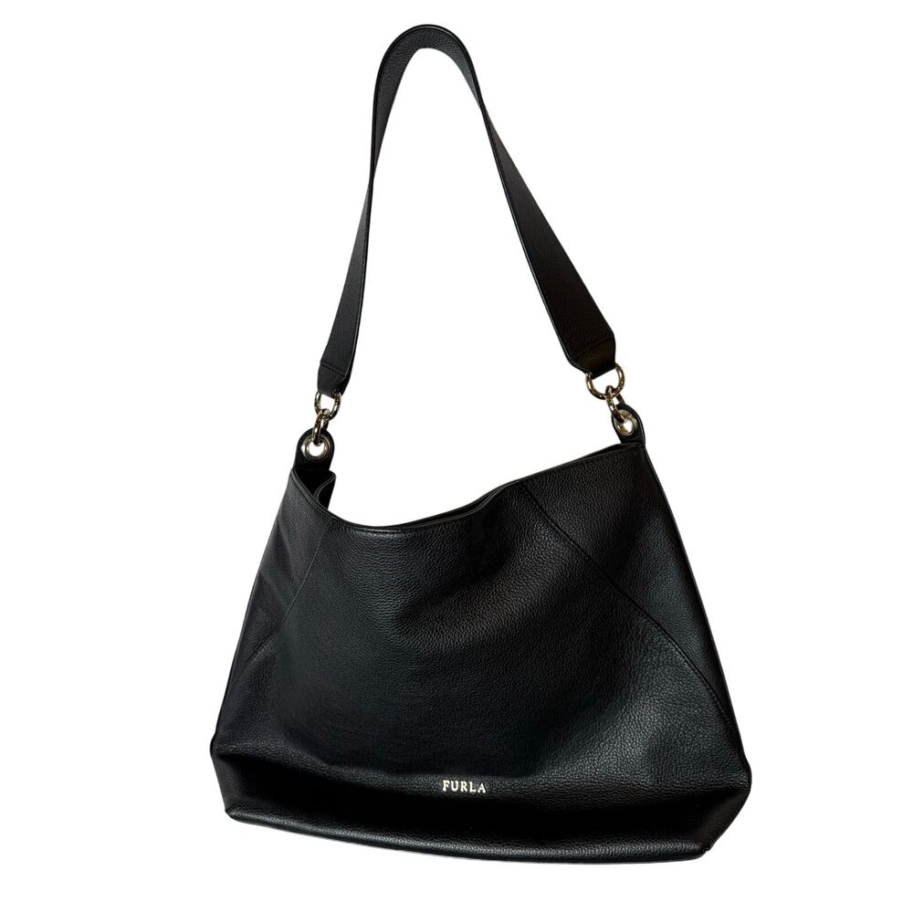 Furla Black Pebbled Leather Good Hardware Shoulder Bag 16x13x5 Mint Condition